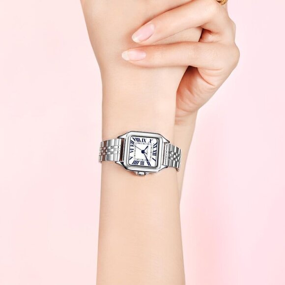 ?Women Silver Square Watches with Roman Numerals Ladies Casual Dress Watch main image 7